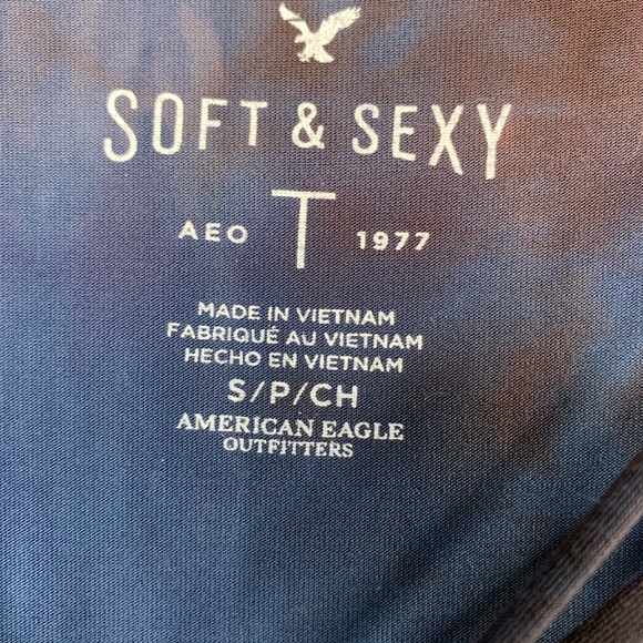 AEO Soft & Sexy lace up Blue & brown tie dye shirt - Picture 4 of 7